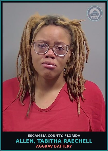 CCW arrest card for ALLEN, TABITHA RAECHELL in Escambia County: AGGRAV BATTERY