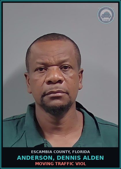 CCW arrest card for ANDERSON, DENNIS ALDEN in Escambia County: MOVING TRAFFIC VIOL