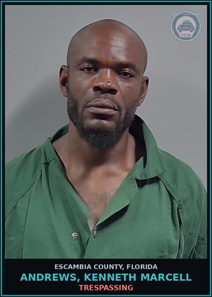 CCW arrest card for ANDREWS, KENNETH MARCELL in Escambia County: TRESPASSING