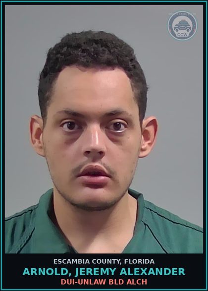 CCW arrest card for ARNOLD, JEREMY ALEXANDER in Escambia County: DUI-UNLAW BLD ALCH