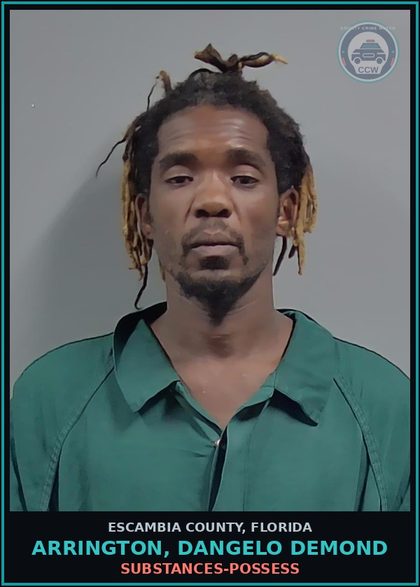 CCW arrest card for ARRINGTON, DANGELO DEMOND in Escambia County: DRUGS-POSSESS