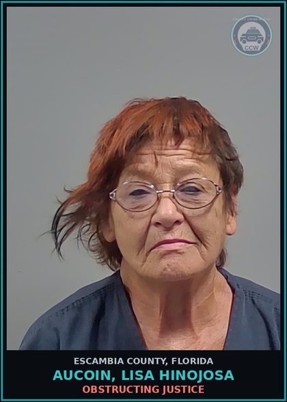 CCW arrest card for AUCOIN, LISA HINOJOSA in Escambia County: OBSTRUCTING JUSTICE