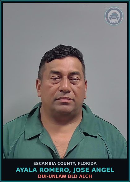 CCW arrest card for AYALA ROMERO, JOSE ANGEL in Escambia County: RESIST OFFICER