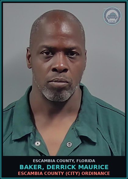 CCW arrest card for BAKER, DERRICK MAURICE in Escambia County: ESCAMBIA COUNTY (CITY) ORDINANCE