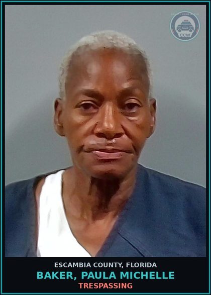 CCW arrest card for BAKER, PAULA MICHELLE in Escambia County: TRESPASSING