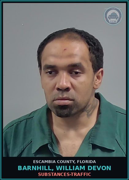CCW arrest card for BARNHILL, WILLIAM DEVON in Escambia County: DRUGS-TRAFFIC