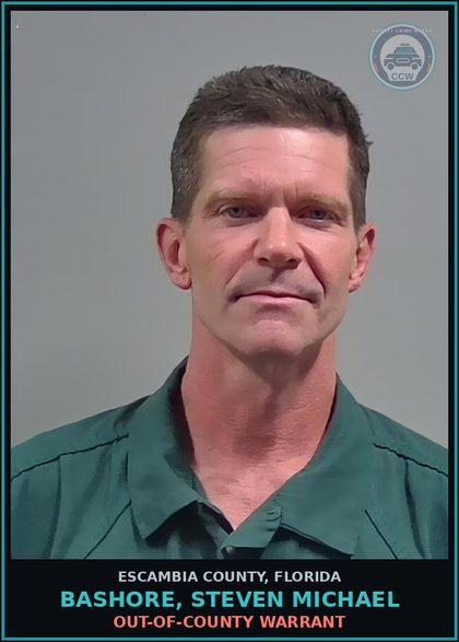 CCW arrest card for BASHORE, STEVEN MICHAEL in Escambia County: OUT-OF-COUNTY WARRANT