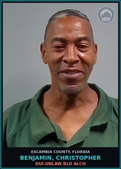 CCW arrest card for BENJAMIN, CHRISTOPHER in Escambia County: DUI-UNLAW BLD ALCH