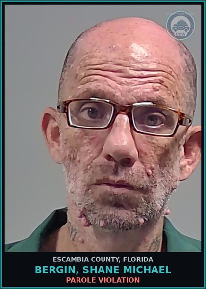 CCW arrest card for BERGIN, SHANE MICHAEL in Escambia County: PAROLE VIOLATION
