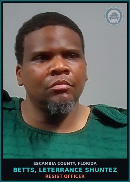 CCW arrest card for BETTS, LETERRANCE SHUNTEZ in Escambia County: LEWD LASCV BEHAVIOR