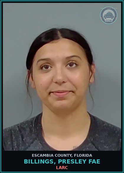 CCW arrest card for BILLINGS, PRESLEY FAE in Escambia County: LARC
