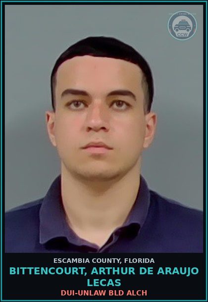 CCW arrest card for BITTENCOURT, ARTHUR DE ARAUJO LECAS in Escambia County: DUI-UNLAW BLD ALCH