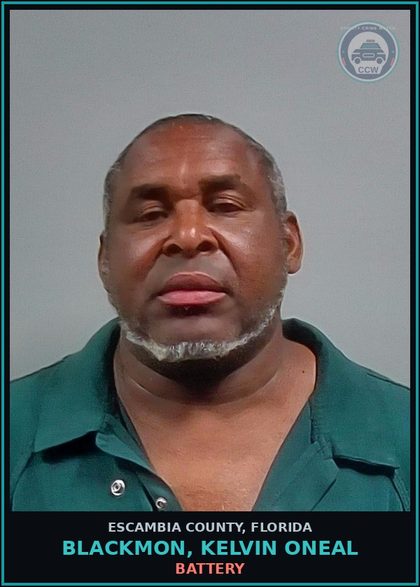 CCW arrest card for BLACKMON, KELVIN ONEAL in Escambia County: BATTERY