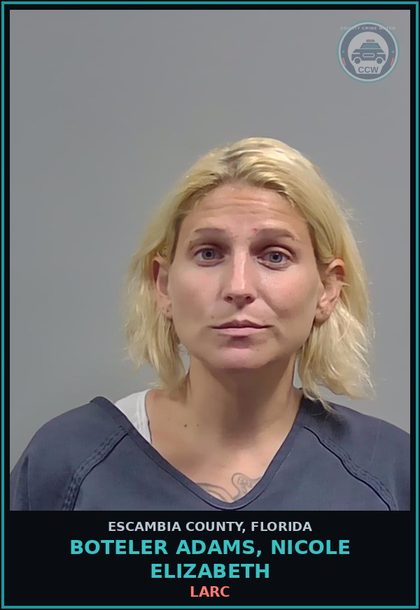 CCW arrest card for BOTELER ADAMS, NICOLE ELIZABETH in Escambia County: LARC