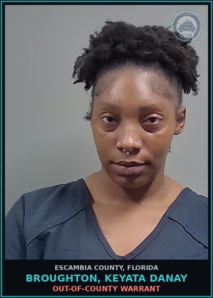 CCW arrest card for BROUGHTON, KEYATA DANAY in Escambia County: OUT-OF-COUNTY WARRANT
