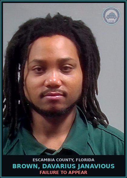 CCW arrest card for BROWN, DAVARIUS JANAVIOUS in Escambia County: FAILURE TO APPEAR