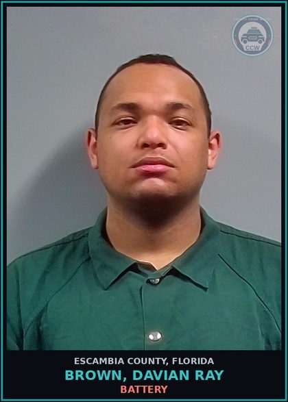 CCW arrest card for BROWN, DAVIAN RAY in Escambia County: BATTERY