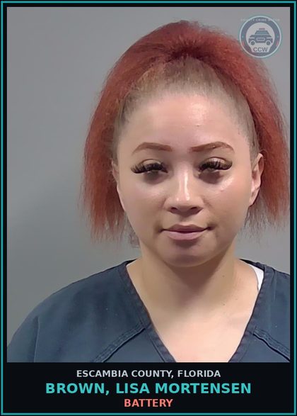 CCW arrest card for BROWN, LISA MORTENSEN in Escambia County: BATTERY