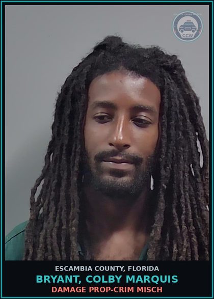 CCW arrest card for BRYANT, COLBY MARQUIS in Escambia County: DAMAGE PROP-CRIM MISCH