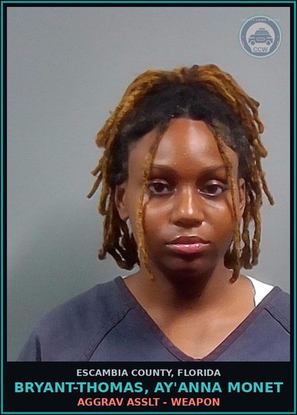 CCW arrest card for BRYANT-THOMAS, AY'ANNA MONET in Escambia County: DAMAGE PROP-CRIM MISCH