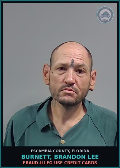 CCW arrest card for BURNETT, BRANDON LEE in Escambia County: DRUGS-POSSESS