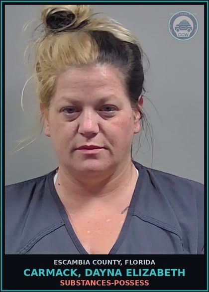 CCW arrest card for CARMACK, DAYNA ELIZABETH in Escambia County: DRUGS-POSSESS