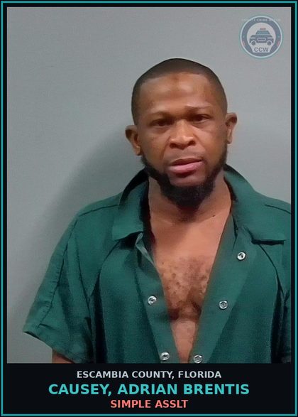 CCW arrest card for CAUSEY, ADRIAN BRENTIS in Escambia County: SIMPLE ASSLT