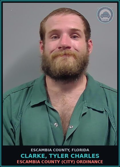 CCW arrest card for CLARKE, TYLER CHARLES in Escambia County: ESCAMBIA COUNTY (CITY) ORDINANCE