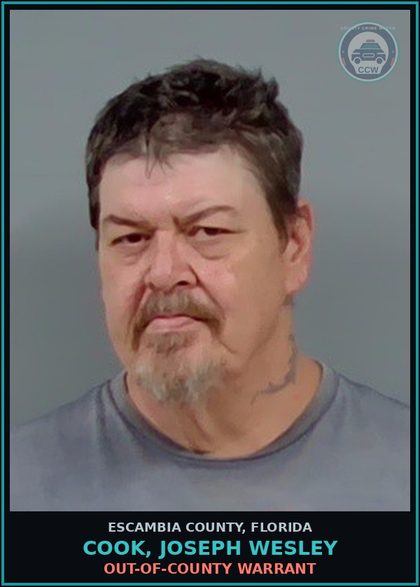 CCW arrest card for COOK, JOSEPH WESLEY in Escambia County: OUT-OF-COUNTY WARRANT