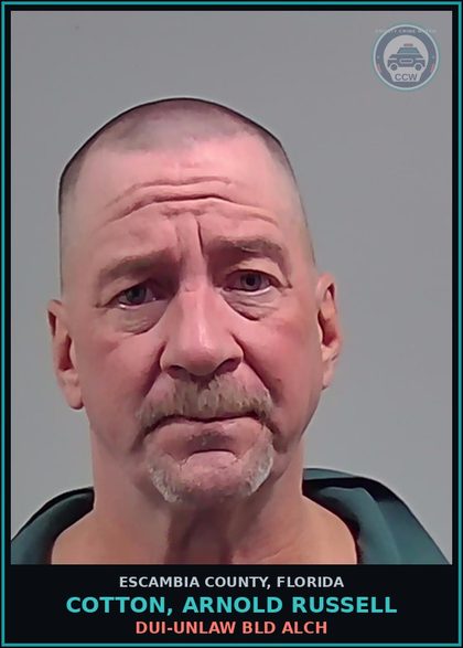 CCW arrest card for COTTON, ARNOLD RUSSELL in Escambia County: DUI-UNLAW BLD ALCH