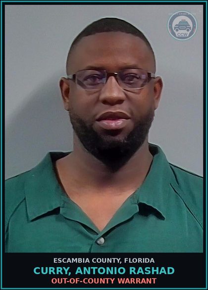 CCW arrest card for CURRY, ANTONIO RASHAD in Escambia County: OUT-OF-COUNTY WARRANT