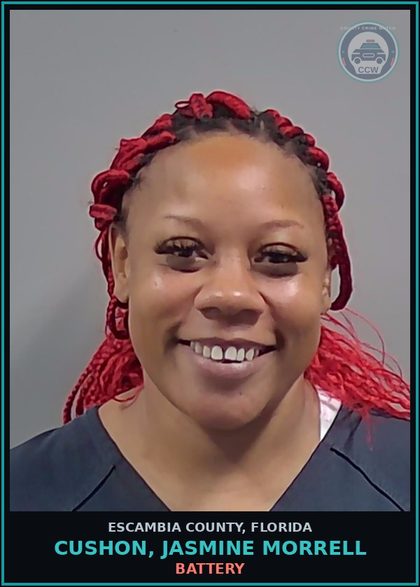 CCW arrest card for CUSHON, JASMINE MORRELL in Escambia County: BATTERY