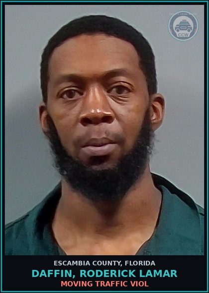 CCW arrest card for DAFFIN, RODERICK LAMAR in Escambia County: MOVING TRAFFIC VIOL
