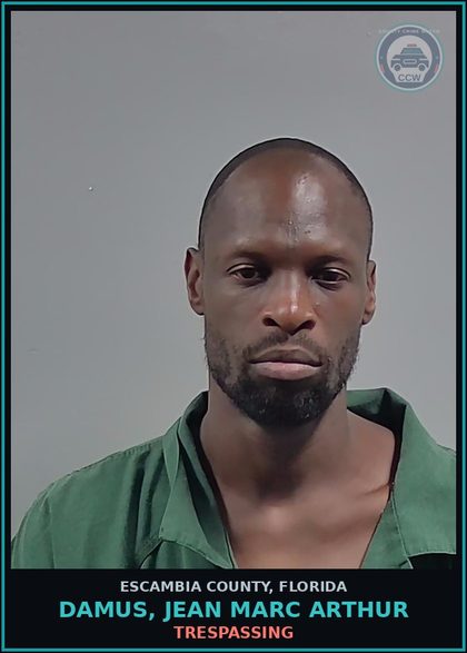 CCW arrest card for DAMUS, JEAN MARC ARTHUR in Escambia County: TRESPASSING