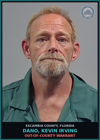 CCW arrest card for DANO, KEVIN IRVING in Escambia County: OUT-OF-COUNTY WARRANT