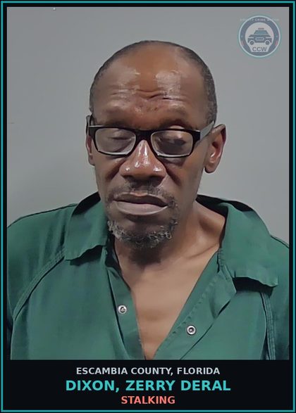 CCW arrest card for DIXON, ZERRY DERAL in Escambia County: STALKING