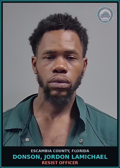 CCW arrest card for DONSON, JORDON LAMICHAEL in Escambia County: RESIST OFFICER
