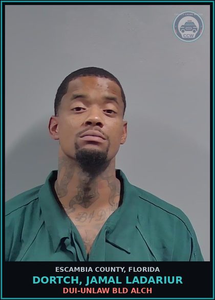 CCW arrest card for DORTCH, JAMAL LADARIUR in Escambia County: MOVING TRAFFIC VIOL