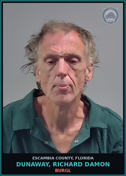 CCW arrest card for DUNAWAY, RICHARD DAMON in Escambia County: BURGL