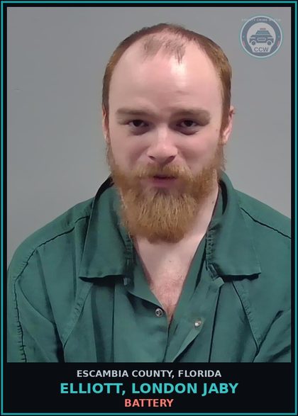 CCW arrest card for ELLIOTT, LONDON JABY in Escambia County: BATTERY