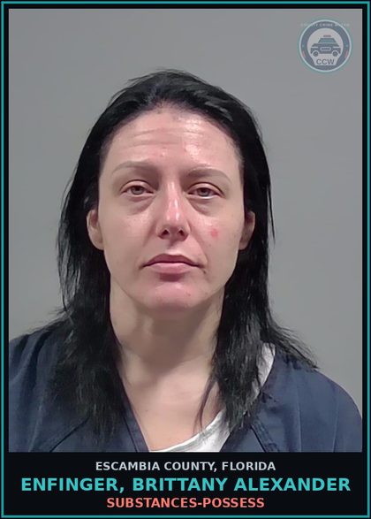 CCW arrest card for ENFINGER, BRITTANY ALEXANDER in Escambia County: DRUGS-POSSESS