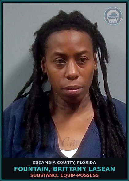 CCW arrest card for FOUNTAIN, BRITTANY LASEAN in Escambia County: DRUG EQUIP-POSSESS