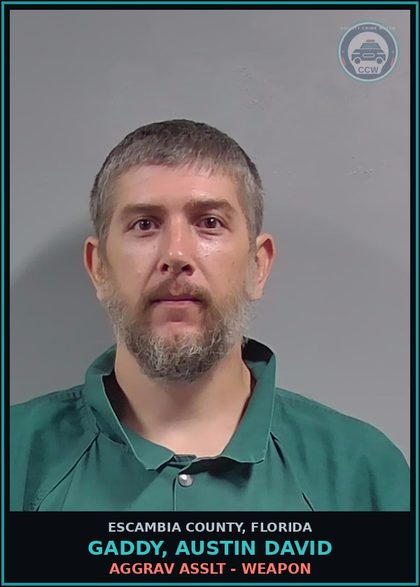 CCW arrest card for GADDY, AUSTIN DAVID in Escambia County: AGGRAV ASSLT - WEAPON