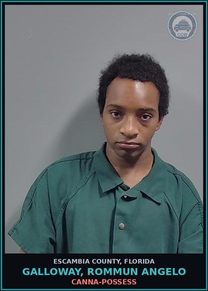 CCW arrest card for GALLOWAY, ROMMUN ANGELO in Escambia County: Canna-POSSESS
