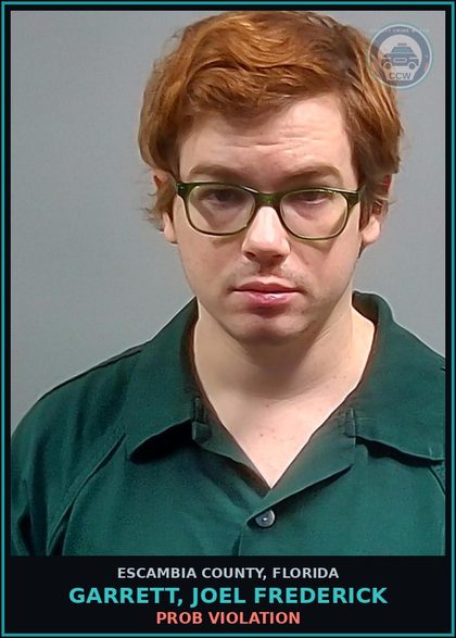 CCW arrest card for GARRETT, JOEL FREDERICK in Escambia County: PROB VIOLATION