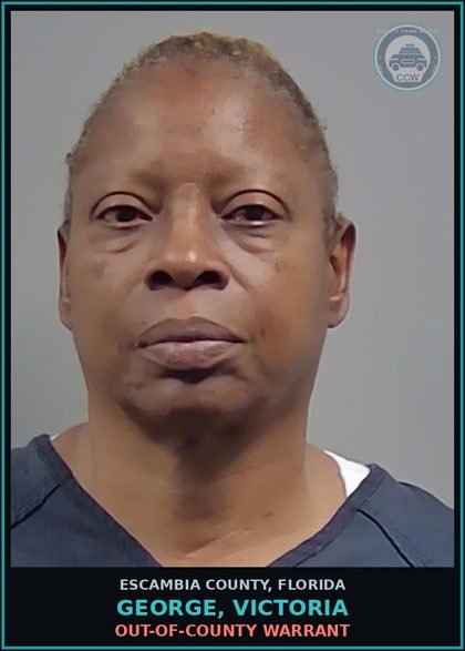 CCW arrest card for GEORGE, VICTORIA in Escambia County: OUT-OF-COUNTY WARRANT