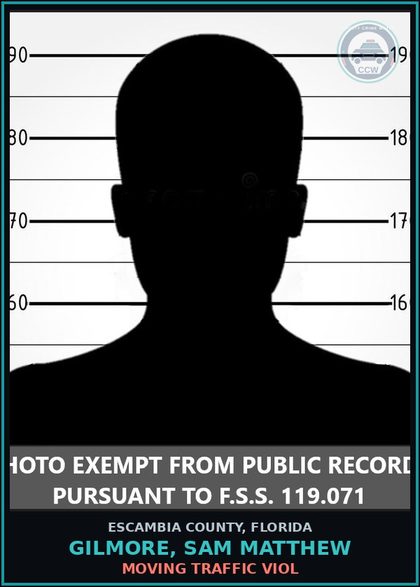 CCW arrest card for GILMORE, SAM MATTHEW in Escambia County: MOVING TRAFFIC VIOL