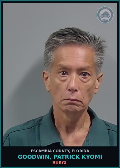 CCW arrest card for GOODWIN, PATRICK KYOMI in Escambia County: BURGL