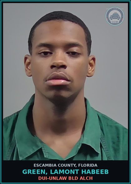 CCW arrest card for GREEN, LAMONT HABEEB in Escambia County: DUI-UNLAW BLD ALCH