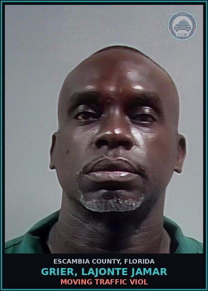 CCW arrest card for GRIER, LAJONTE JAMAR in Escambia County: MOVING TRAFFIC VIOL